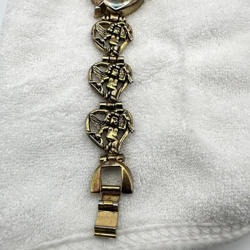 Cherub Charm Bracelet Watch Quartz Faded Gold Tone Analog